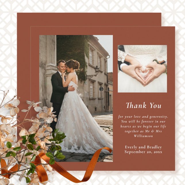 Terracotta Minimal Photo Wedding Thank You Card  (Creator Uploaded)