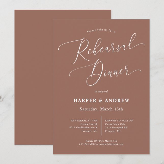 Terracotta Minimal Wedding Rehearsal Dinner  Invitation (Front/Back)