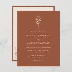 Terracotta Minimalist Bouquet QR Code Wedding Invitation Postcard