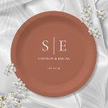 Terracotta Minimalist Chic Monogram Wedding Paper Plate<br><div class="desc">This chic minimalist terracotta wedding paper plate can be personalized with your monogram initials,  names and special date. Designed by Thisisnotme©</div>