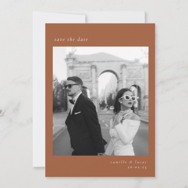 Terracotta Minimalist Elegant Photo Save the date Invitation (Front)