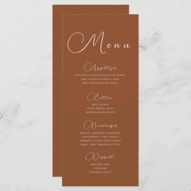 Terracotta Minimalist Menu (Front/Back)