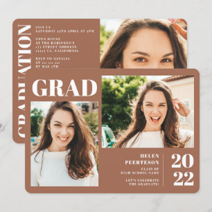 Terracotta minimalist modern 3 photos graduation invitation