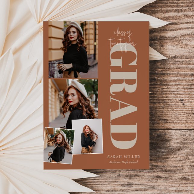 Terracotta Minimalist Modern 5 Photos Graduation Invitation (Creator Uploaded)
