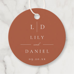 Terracotta Minimalist Monogram Wedding Favour Tags