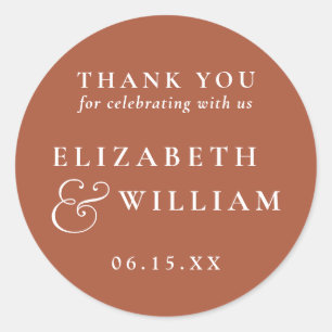 Terracotta Minimalist Monogram Wedding Thank You Classic Round Sticker