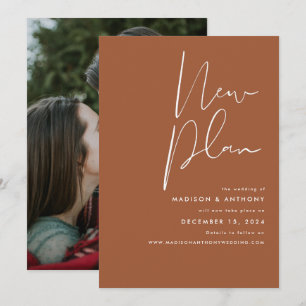 Terracotta Minimalist Photo New Plan Wedding Announcement