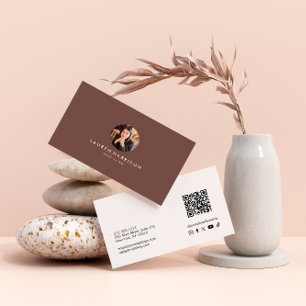 Terracotta Minimalist Photo Qr Code Social Media Business Card