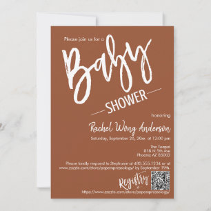 Terracotta Minimalist Script Baby Shower QR Code Invitation