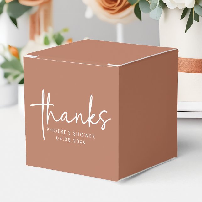 Terracotta Minimalist Script Bridal Shower Square Favor Box (Creator Uploaded)