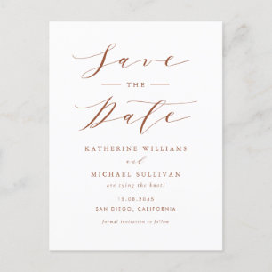 Terracotta Minimalist Script QR Code Save the Date Postcard