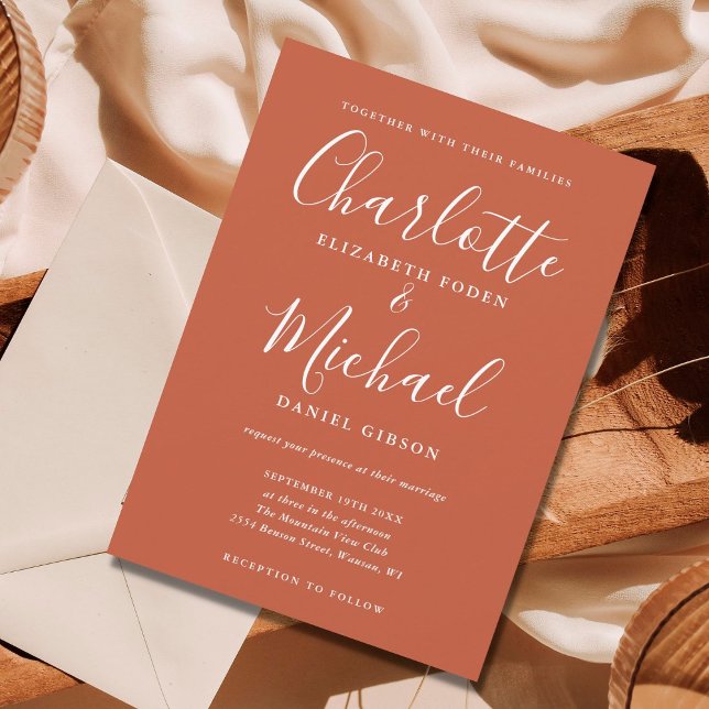 Terracotta Minimalist Script Wedding Invitation (Creator Uploaded)