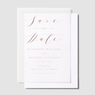 Terracotta Minimalist Script Wedding Save The Date Vellum Invitations