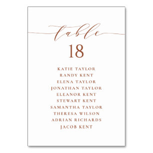 Terracotta Minimalist Script Wedding Seating Plan Table Number