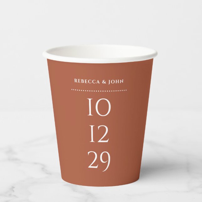 Terracotta Minimalist Special Date Wedding Paper Cups (Front)