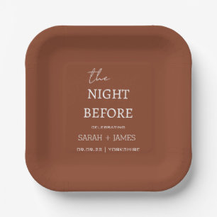 Terracotta Minimalist The Night Before Wedding  Paper Plate