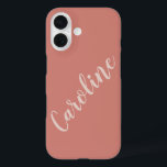 Terracotta Minimalist Typography Personalized Name iPhone 16 Case<br><div class="desc">Cute phone case with modern and elegant personalized name design in blush hand lettering on a soft terracotta background.</div>