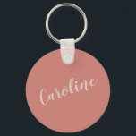 Terracotta Minimalist Typography Personalized Name Keychain<br><div class="desc">This minimalist custom name keychain is a stylish and practical accessory, perfect as a bridal party favour, bridesmaid gift, or everyday essential. The elegant script font and modern design make it a thoughtful keepsake for weddings, birthdays, or special occasions. Personalize it with a name for a unique touch that’s both...</div>
