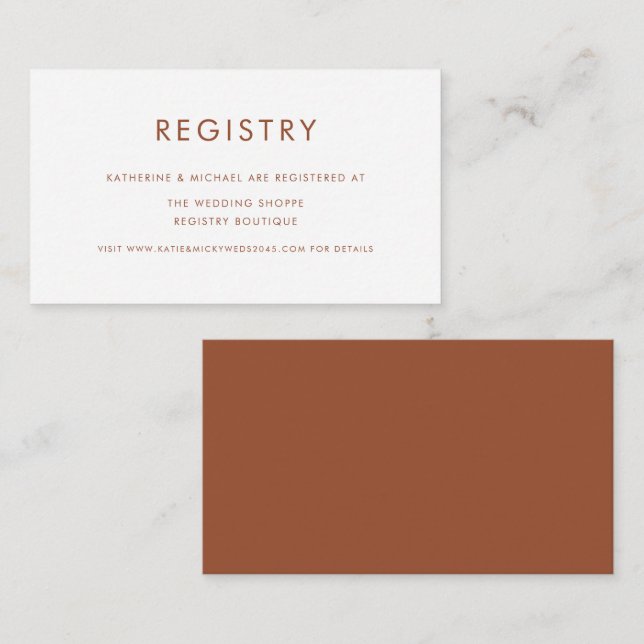 Terracotta Minimalist Typography Wedding Registry Enclosure Card (Front/Back)