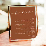 Terracotta Minimalist Wedding Bar Menu, Drink Menu Poster<br><div class="desc">This beautiful Drink Menu Sign features a beautifully modern minimalist elegance to display at your wedding or special event. Easily edit most wording to match your style. Text and background colours are fully editable —> click the "Customize Further" button to edit!</div>