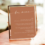 Terracotta Minimalist Wedding Bar Menu, Drink Menu Poster<br><div class="desc">This beautiful Drink Menu Sign features a beautifully modern minimalist elegance to display at your wedding or special event. Easily edit most wording to match your style. Text and background colours are fully editable —> click the "Customize Further" button to edit!</div>