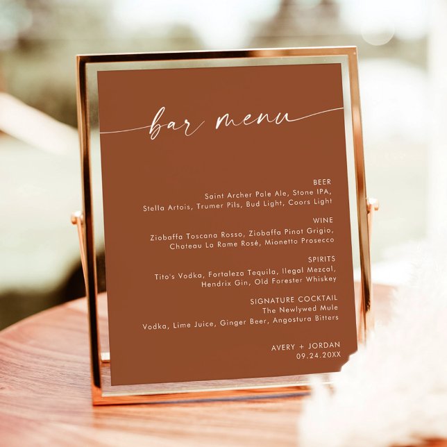 Terracotta Minimalist Wedding Bar Menu, Drink Menu Poster (Creator Uploaded)