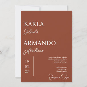 Terracotta minimalist wedding invitation spanish