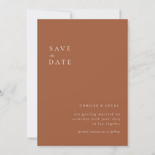 Terracotta Minimalist Wedding Save the date Invitation