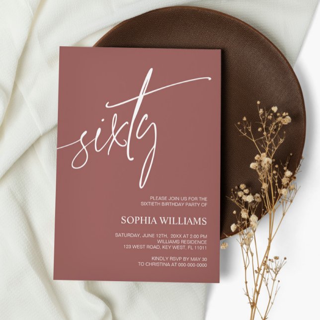 Terracotta Minimaliste 60e anniversaire Invitation (Créateur téléchargé)