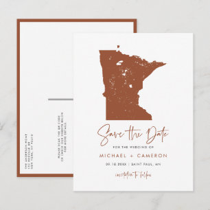 Terracotta Minnesota Map QR Code Save the Date Announcement Postcard