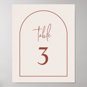 Terracotta Modern Arch Minimalist Table Number Poster