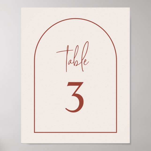 Terracotta Modern Arch Minimalist Table Number Poster (Front)