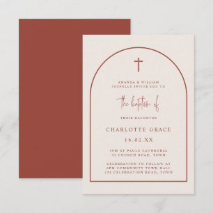 Terracotta Modern Arch Script Minimalist Baptism I Invitation