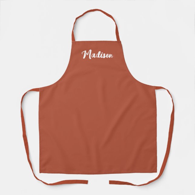 Terracotta Modern Chic Script Personalized Womens Apron (Front)