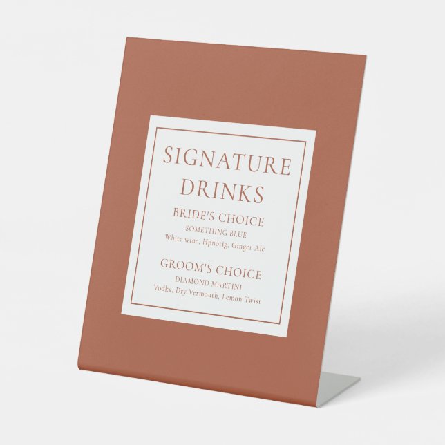 Terracotta Modern Classic Signature Drinks Pedestal Sign (Front)