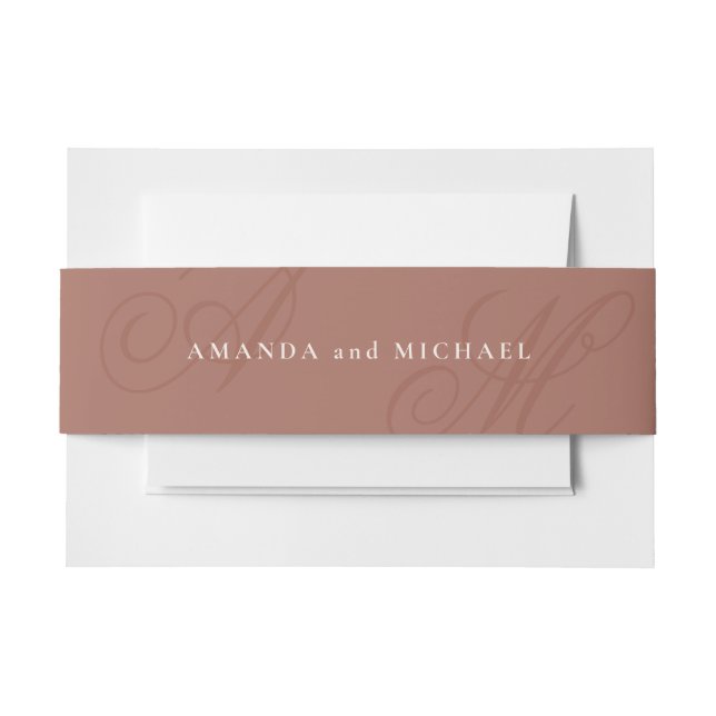 Terracotta Modern Edge Elegant Monogram Wedding Invitation Belly Band (Front Example)
