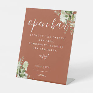 Terracotta Modern Elegant Greenery Floral Open Bar Pedestal Sign