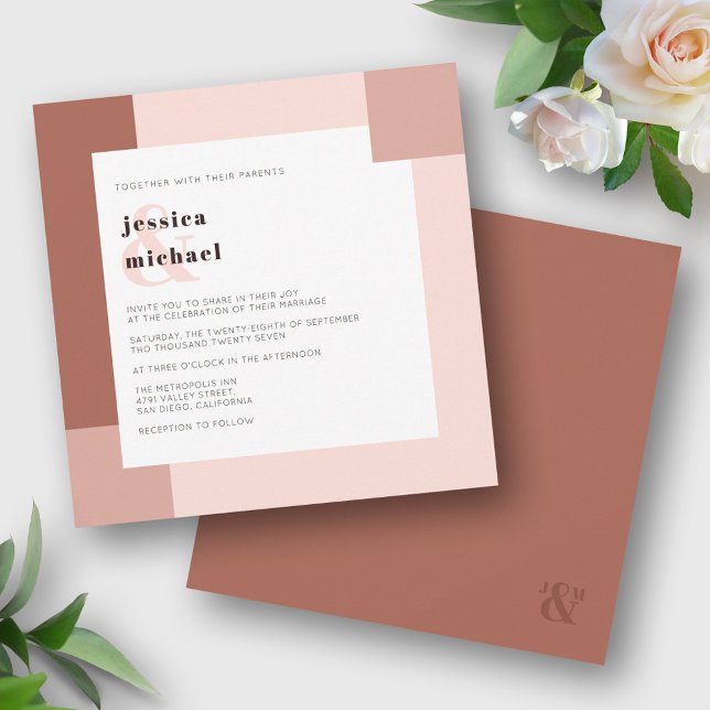 Terracotta Modern Geometric Typography Wedding Invitation (Creator Uploaded)