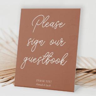 Terracotta Modern Guestbook Wedding Table Pedestal Sign