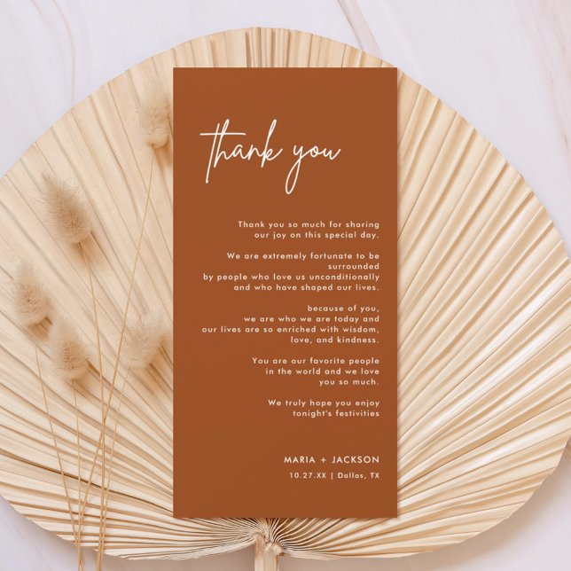Terracotta Modern Mariage Table Merci Note (Créateur téléchargé)