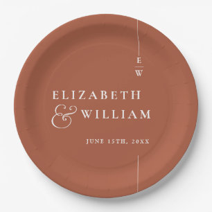Terracotta Modern Minimalist Monogram Wedding Paper Plate