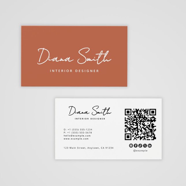 Terracotta Modern Minimalist QR Code Profile Card (create your own terracotta personal name profession business card)