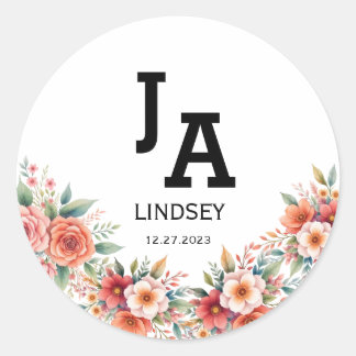 Terracotta Modern Minimalist Wedding Classic Round Sticker