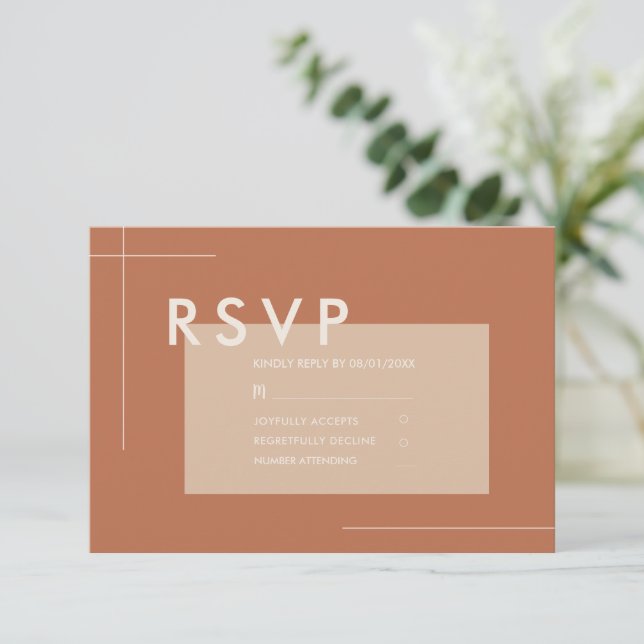 Terracotta Modern Minimalist Wedding RSVP Card (Standing Front)