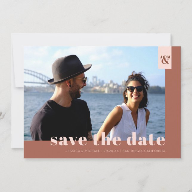 Terracotta Modern Monogram Simple Photo Wedding Save The Date (Front)