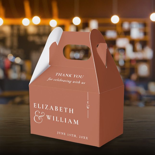 Terracotta Modern Monogram Wedding Thank You  Favor Box (Creator Uploaded)