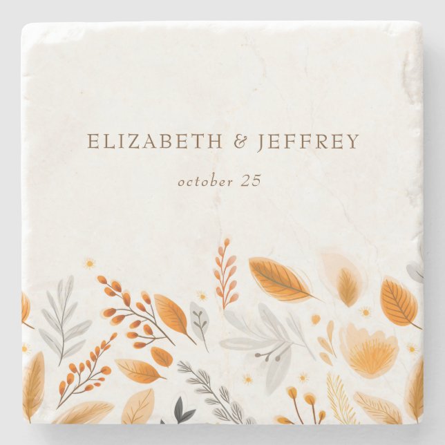  Terracotta Modern Script Elegant Fall Wedding Stone Coaster (Front)