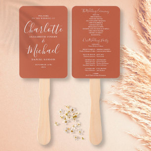 Terracotta Modern Script Wedding Program Hand Fan