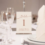 Terracotta Modern Script Wedding Table Number<br><div class="desc">Terracotta Modern Script Wedding Table Number Sign to create a fun modern table setting for a classic wedding. Personalize it on the front and back.</div>