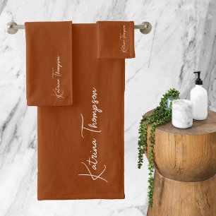 Terracotta Modern Signature Script Monogram Bath Towel Set